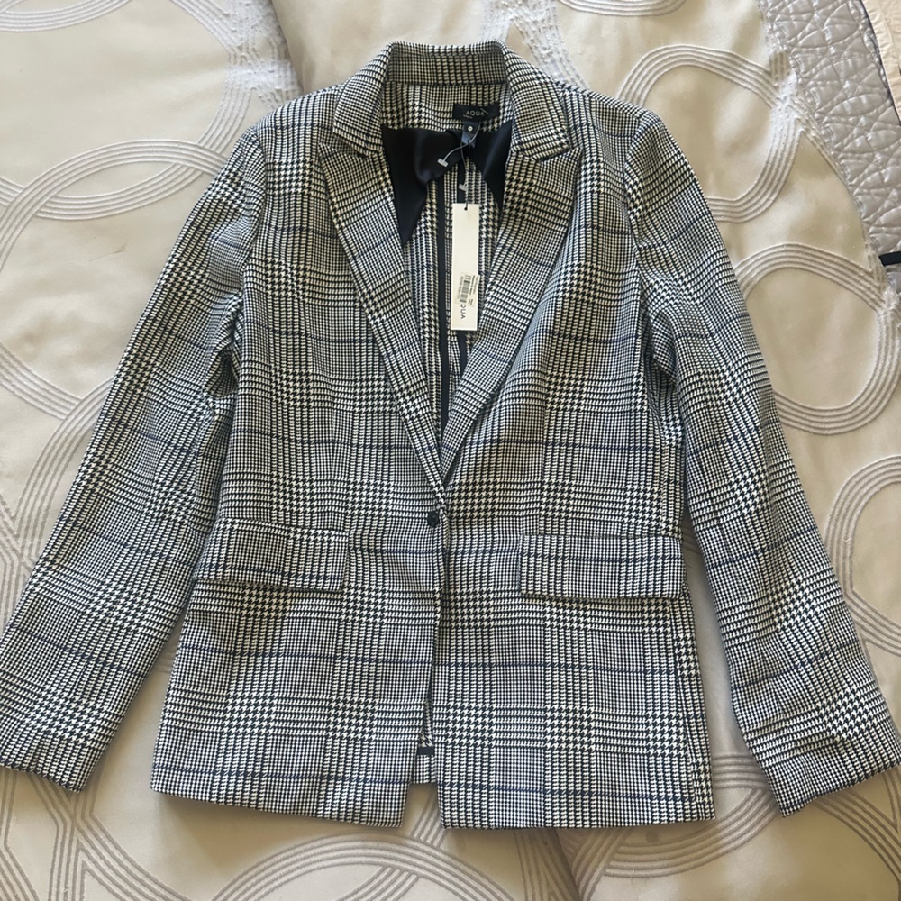 Aqua Black and White Checkered Blazer